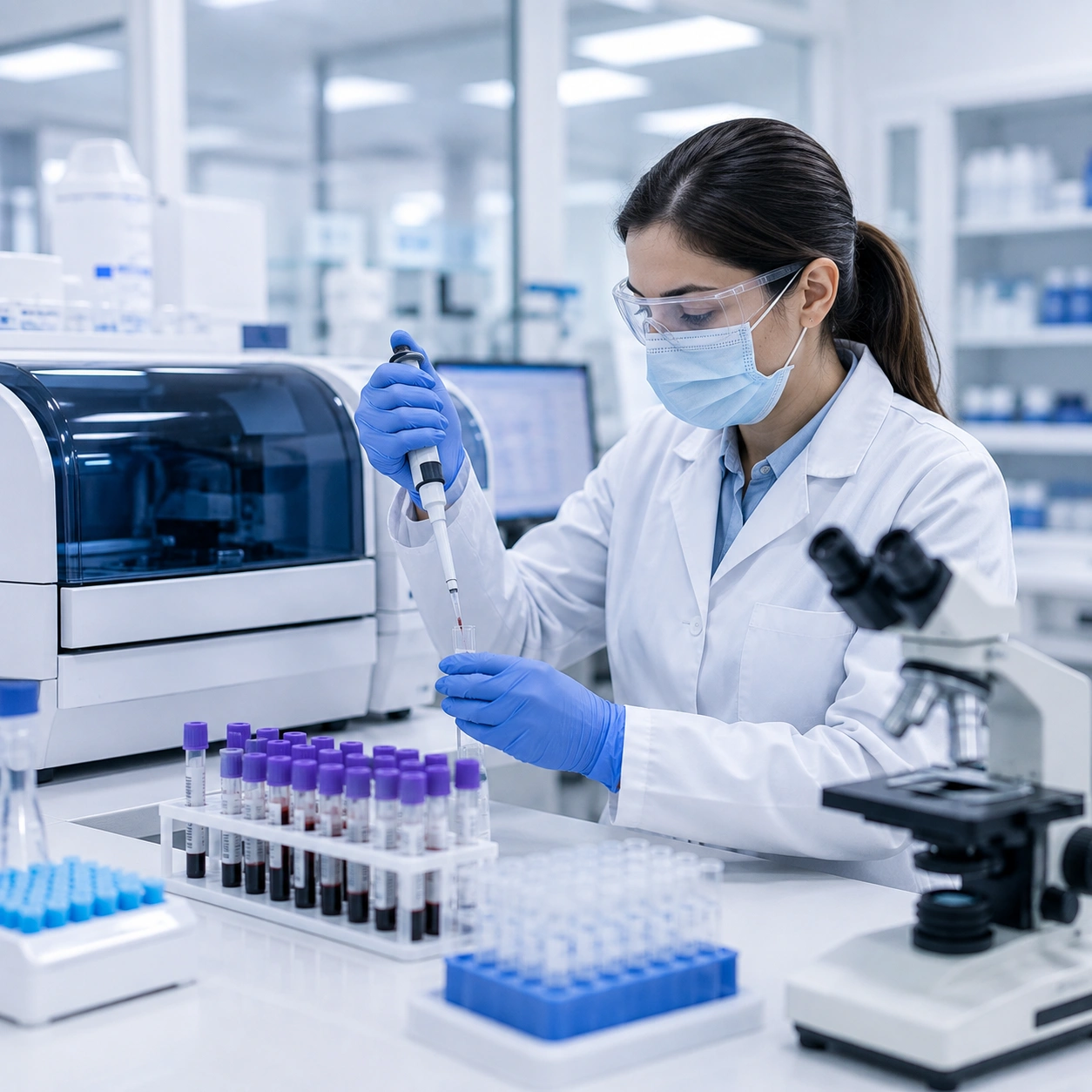 أخصائية تستخدم الماصة لتجهيز عينة داخل معمل MSK